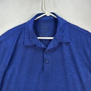 Tori Richard Polo Shirt Mens XL Pineapple‎ Jacquard Performance Golf Navy Sheer